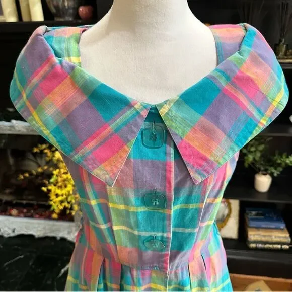 Joan Leslie Pastel Plaid Vintage 50's Dress Size 4